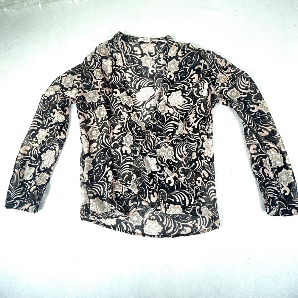 Forever 21 Contemporary Blouse Womens XS Black Floral Romantic Boho Chic